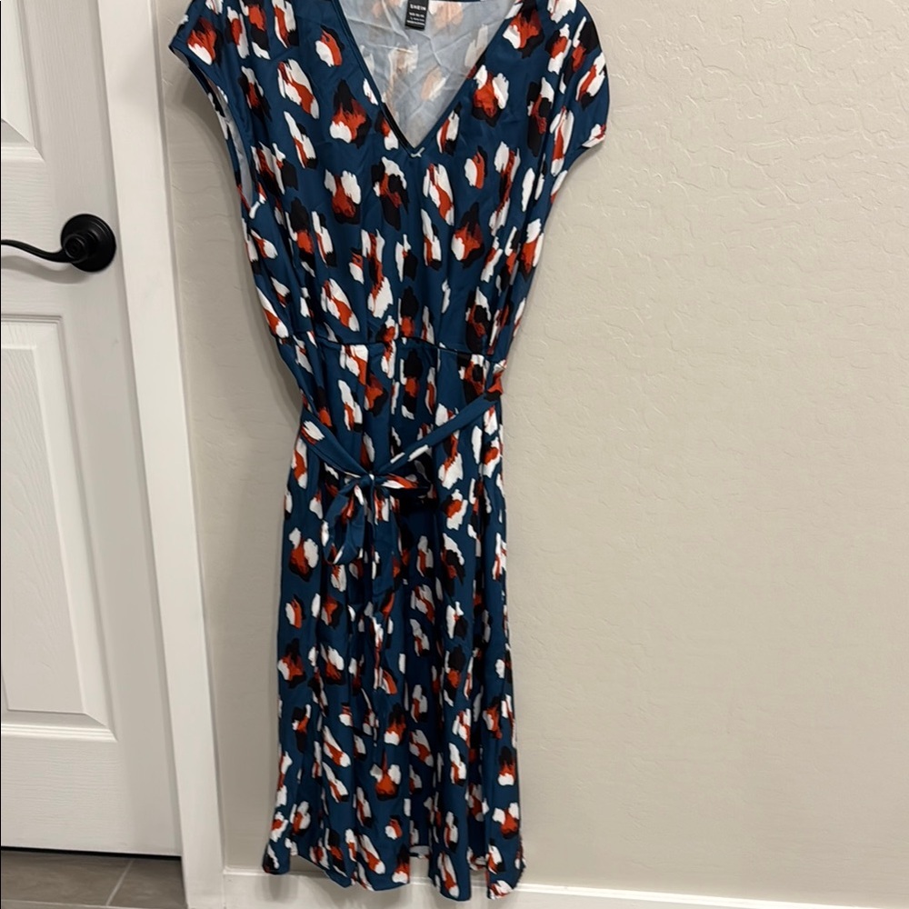 Stylish Blue and Orange Patterned Dress